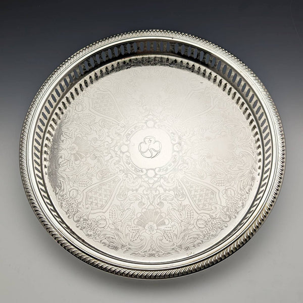 British Vintage Silver Plate Gallery Tray Diameter 28cm Paper Boxed